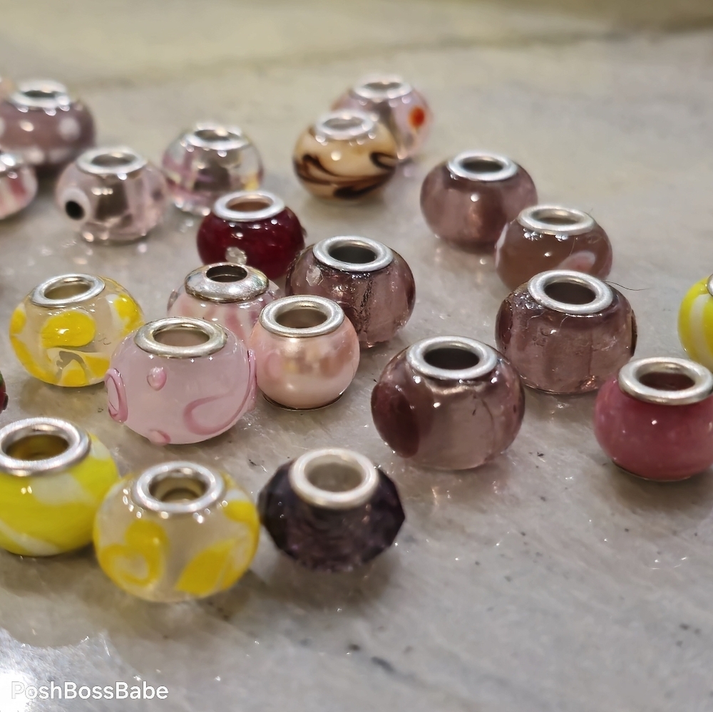 Lot of 28 Metal Core Murano Glass Beads for Pandora Trollbeads Chamilia and more